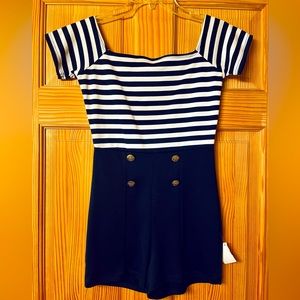 White/navy Romper